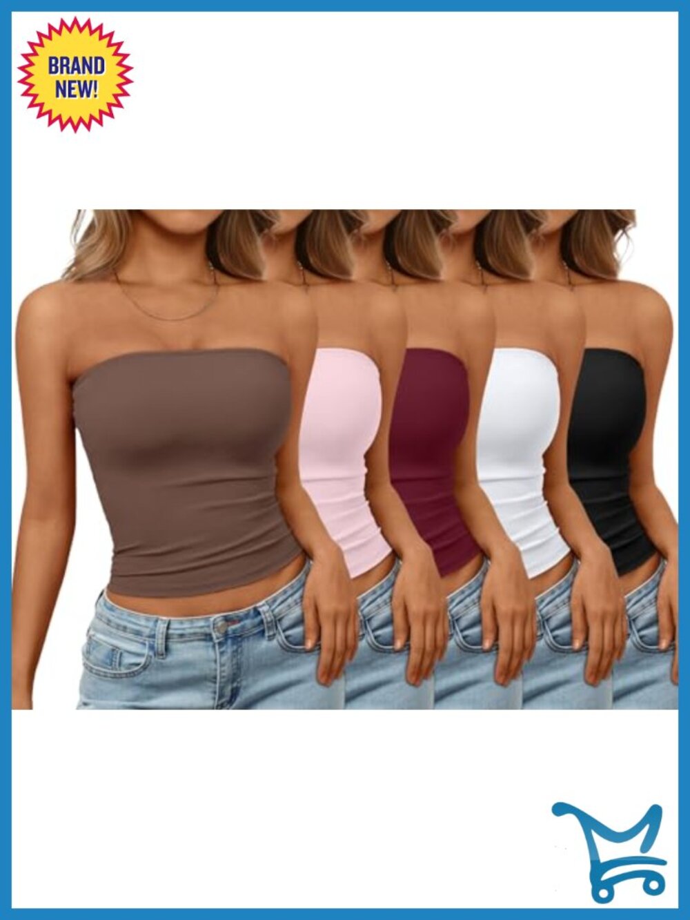 Women's 5 Pack Crop Tube Top Strapless Bandeau Sleeveless Y2K Summer